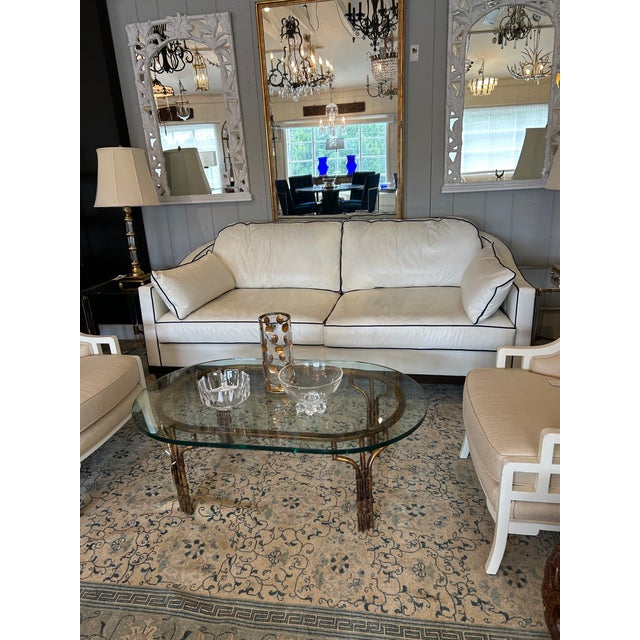 White Large Vanguard White Leather & Navy Blue Trimmed Sofa For Sale - Image 8 of 11