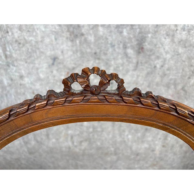 19th Century Pair Antique Hand Carved French Side Chairs With Fortuny Style Upholstered Seats For Sale - Image 5 of 7