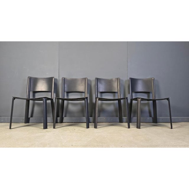Vintage Black Leather Dining Chairs, Italy, 1980s, Set of 4 For Sale - Image 13 of 17