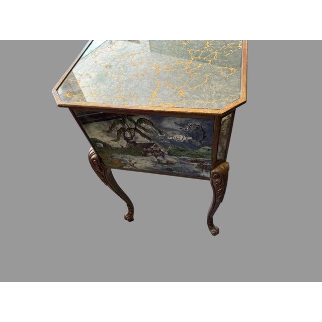 Hollywood Regency Mid Century Chinoiserie Mirrored Side Table Stand For Sale - Image 9 of 9