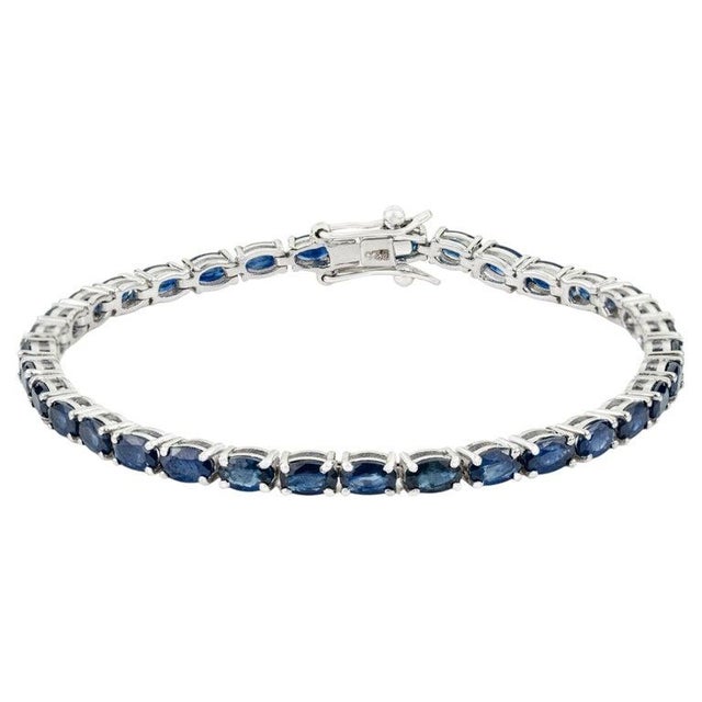 Gemstone Contemporary 9.71 Ct Blue Sapphire Tennis Bracelet in Sterling Silver for Her For Sale - Image 7 of 11