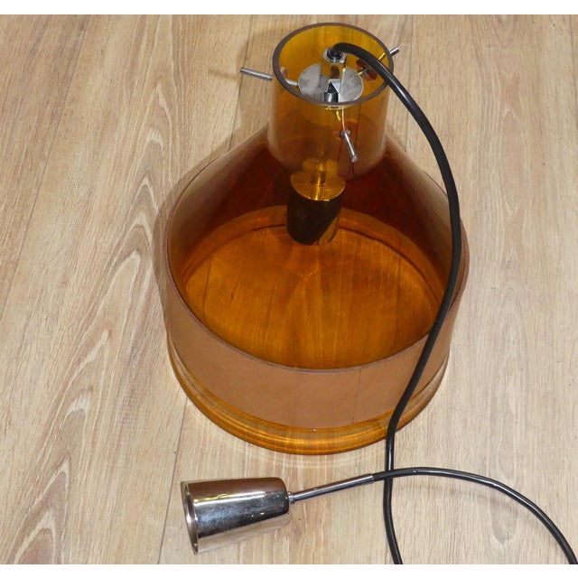 Mid-Century Modern Glass Hanging Lamp with Leather from J.T. Kalmar, 1970s For Sale - Image 3 of 8