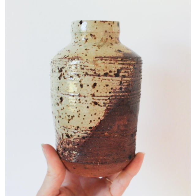 1970's Textured Brown & Beige Studio Art Pottery Vase For Sale - Image 4 of 9