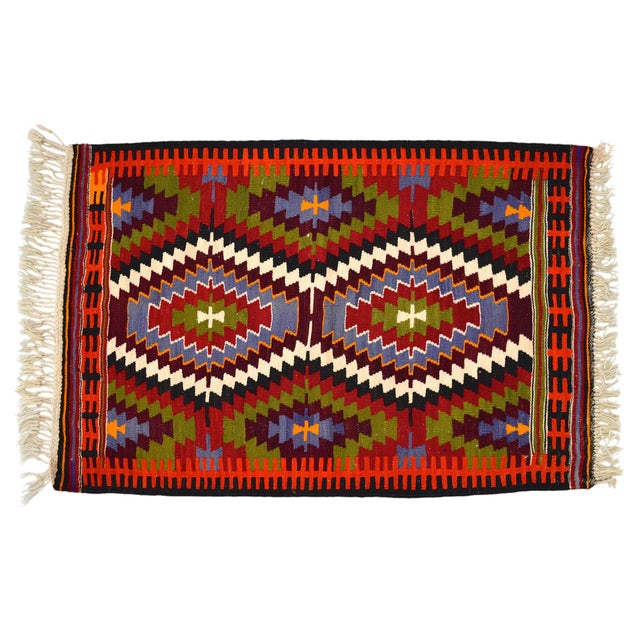 Ruby Red 1950s Turkish Rug Antalya Barak Handmade Colorful Kilim Rug - 2′6″ × 3′10″ For Sale - Image 8 of 12