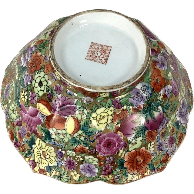 Vintage Chinese Floral Scalloped Bowl For Sale - Image 4 of 5