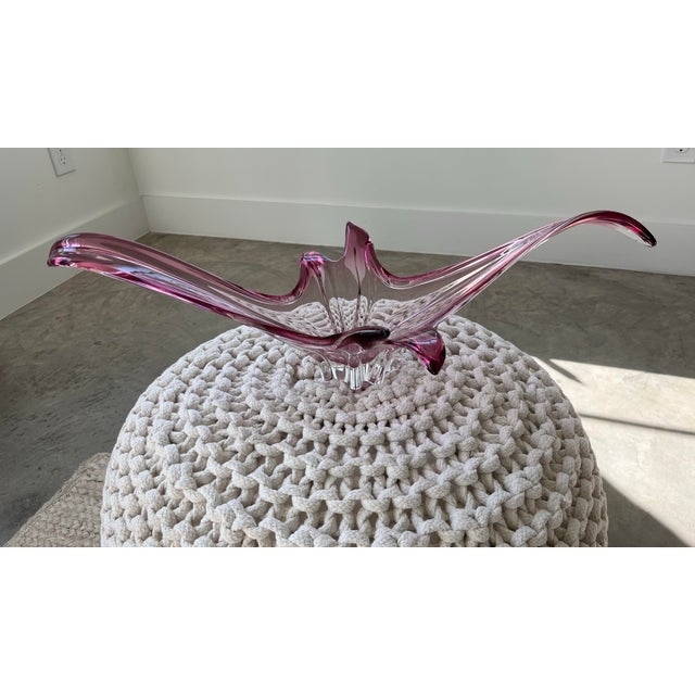 Murano 1970s Cerise Murano Pulled Glass Sculpture Bowl For Sale - Image 4 of 12