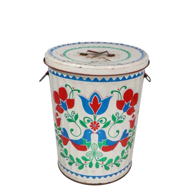 Vintage Pennsylvania Dutch Paint Decorated Garbage Trash Can For Sale - Image 9 of 15