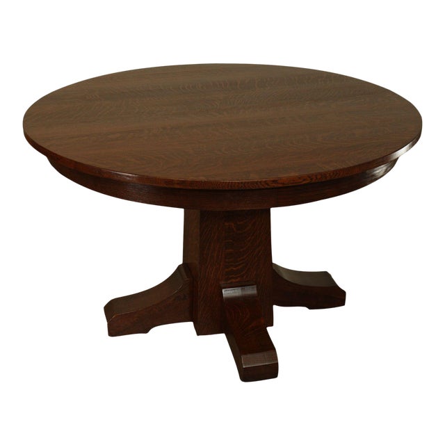 L & J G Stickley Antique Mission Oak Arts & Crafts 48" Round Pedestal