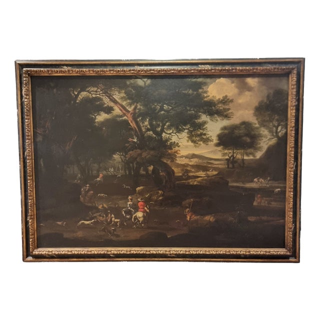 Jan Van Bloemen, Landscape with Figures, 17th Century, Oil Painting on Canvas, Framed For Sale