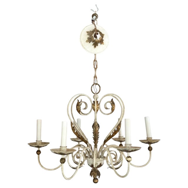 Shabby Chic 1950s Shabby Chic White and Gold Washed Chandelier For Sale - Image 3 of 12