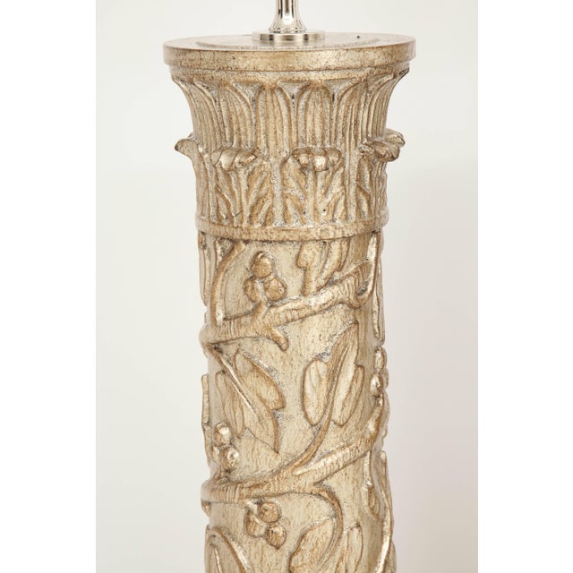 Modern 1950s James Mont Glazed Silver Leaf Finish Lamps - a Pair For Sale - Image 3 of 11