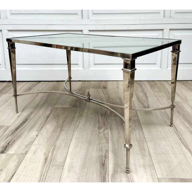 French Vintage Neoclassical Maison Jansen Style Mirrored & Polished Steel Coffee Table For Sale - Image 3 of 14