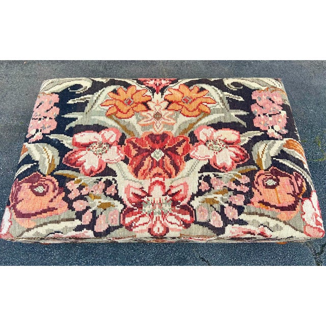 English George Smith Style Turned Leg Kilim Ottoman For Sale - Image 3 of 6