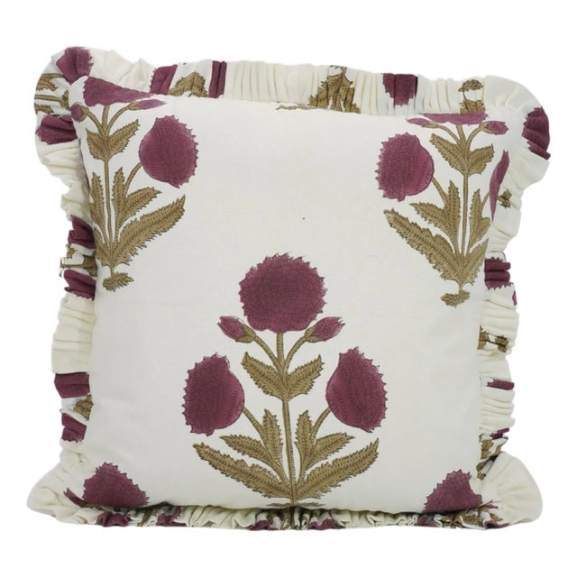 Fabdivine Handcrafted Block Print Frill Cushion Cover Wine 14x14 Inch Thick Cotton White- Badshah For Sale