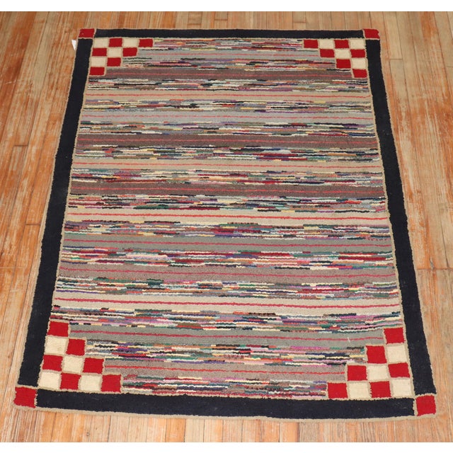 Red Vintage Zabihi Collection American Hooked Accent Size Rug - 4'4" x 5'9" For Sale - Image 8 of 8