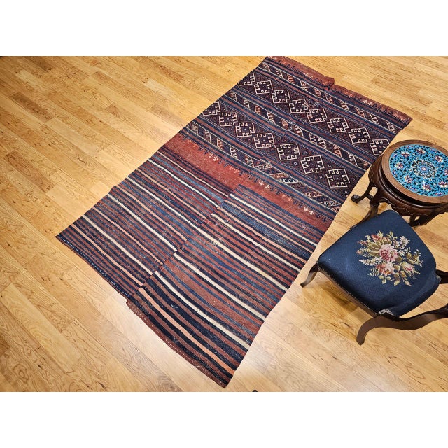Turkish Vintage Turkish Kilim Rug, Handwoven Wool, Geometric Pattern, Indigo Blue & Rust-Red, 5x8 For Sale - Image 3 of 13