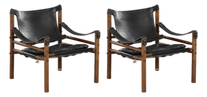 Vintage Scirocco Safari Lounge Chairs in Black Leather and Wood by Arne Norell for Arne Norell AB, 1960s, Set of 2