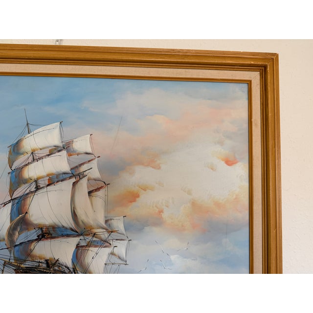 Late 20th Century Late 20th Century Ambrose Original Oil Painting Tall Ship at Sea Maritime Nautical Ocean Seascape For Sale - Image 5 of 11