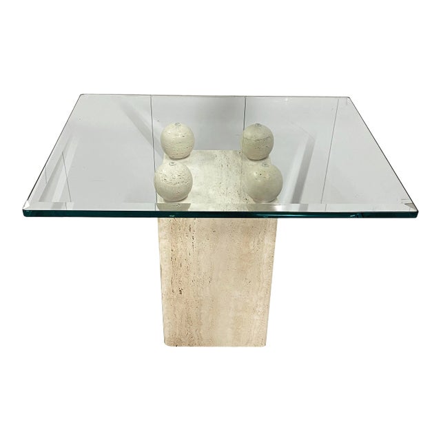 Modern Travertine Base Table With Glass Top For Sale