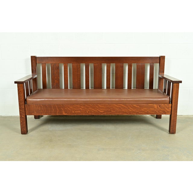 Limbert Style Antique Mission Oak Arts & Crafts Settle Sofa, Circa 1910 For Sale - Image 11 of 11