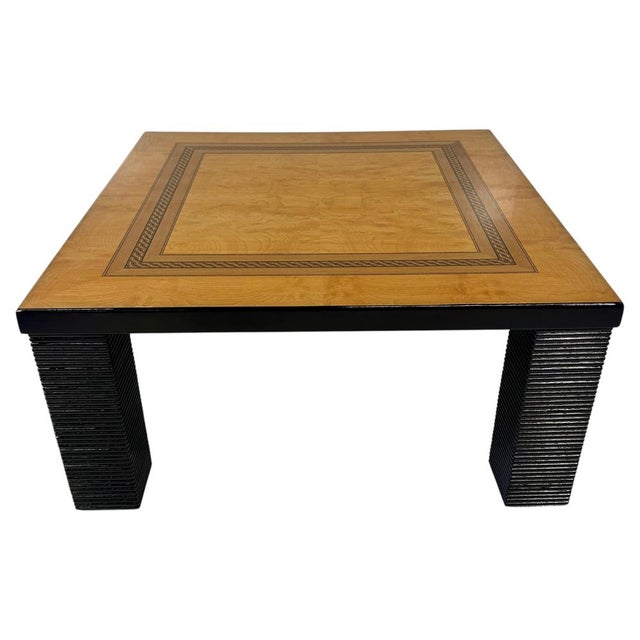 Coffee Table in Ash Burl, Wood Inlay and Black Lacquer, 1980s For Sale - Image 15 of 15