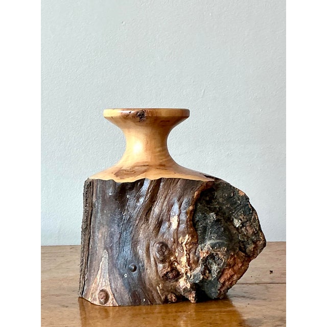 Vintage Boho Hand Carved Cypress Knot Vase For Sale - Image 4 of 12