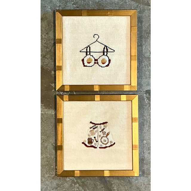 Wood Vintage Original Needlepoint Swimsuit For Sale - Image 7 of 12