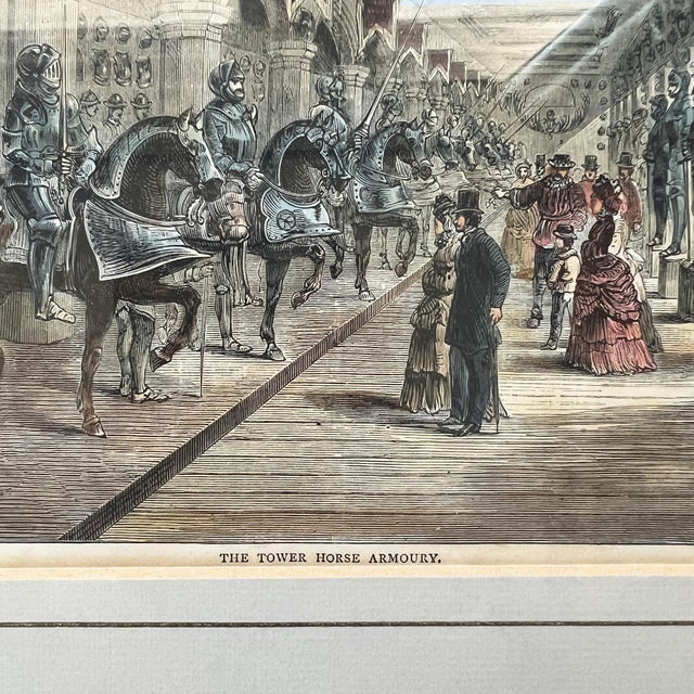 Wood Pair of 19th Cen Hand-Colored Engravings Tower of London Armoury and Jewel Room For Sale - Image 7 of 16