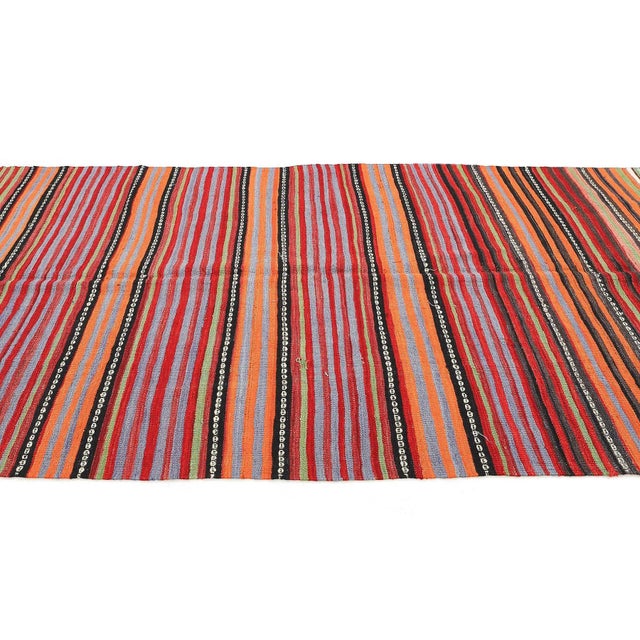 Mid 20th Century Vintage Turkish Striped Kilim Rug For Sale - Image 4 of 7