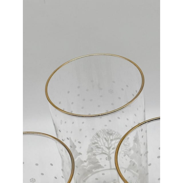 Transparent Vintage Libbey "Pines" Etched & Gold Rimmed Winter Scene Highball Glasses Set of 4 For Sale - Image 8 of 17