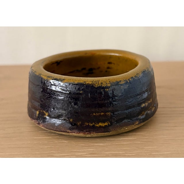Ring Dish in Brown and Ochre Glaze - Vintage Studio Pottery For Sale In New York - Image 6 of 7