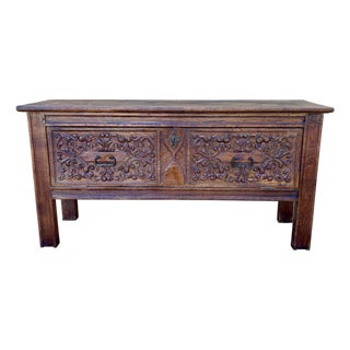 Spanish Rustic Chestnut Drop-Front Storage Chest, Early 20th Century For Sale