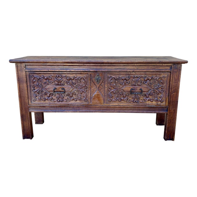 Spanish Rustic Chestnut Drop-Front Storage Chest, Early 20th Century For Sale