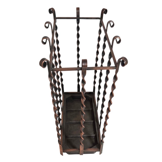 Art Deco French 1940's Dark Copper Color Hand Forged Iron Umbrella/ Cane/ Magazine Stand For Sale - Image 3 of 11