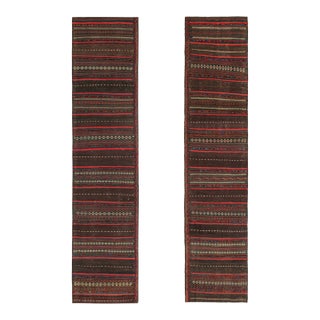 Vintage Persian Twin Kilim Runners in Aubergine With Red Stripes - Rug & Kilim For Sale
