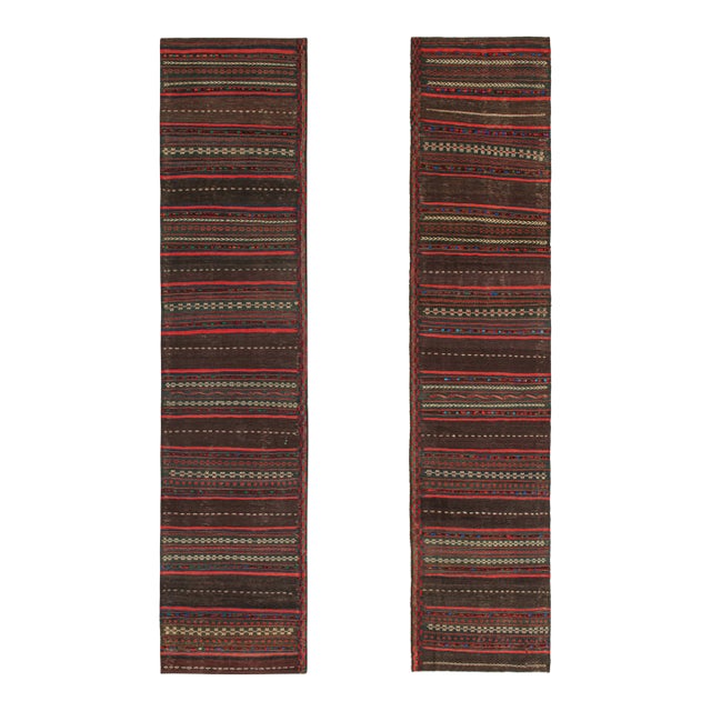 Vintage Persian Twin Kilim Runners in Aubergine With Red Stripes - Rug & Kilim For Sale