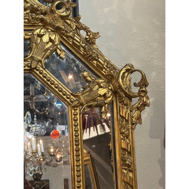 19th Century 19th C. French Louis XV Giltwood Cushion Mirror For Sale - Image 5 of 9