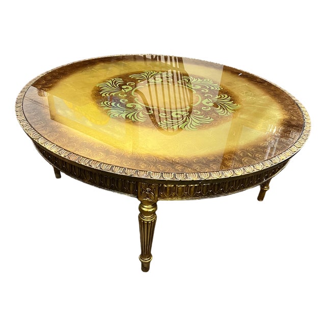 1950s Rococo Hollywood Regency Gold Painted Coffee Table For Sale