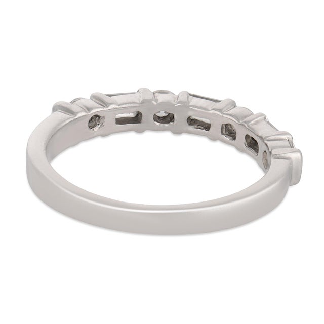 Metal Mid Century Baguette and Round Diamond Platinum Half Eternity Band, Size 4.5 For Sale - Image 7 of 7