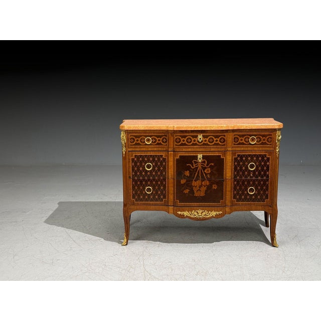 French Louis Xvi, Commode, Bronze, Parquetry, Faux Marble, France, 20th C. For Sale - Image 3 of 15