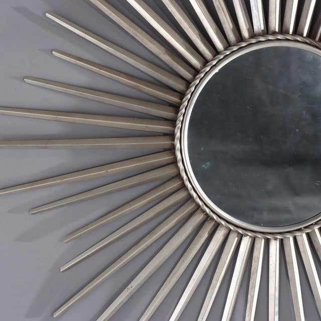 Vintage MCM Silver Gilt Metal Sunburst Mirror C1970 Measures - 39 3/8" x 39 3/8" x 3/4" A vintage Mid-Century Modern (MCM)...