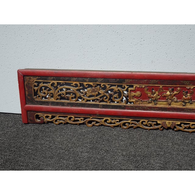Vintage Oriental Asian Hanging Wall Decor ~ Decorative Red Carved Accent #2 For Sale In Los Angeles - Image 6 of 10