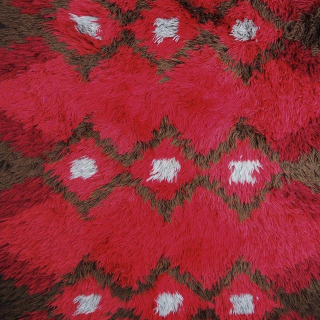 Hand knotted Swedish rya rug, this pattern is called "Röda havet", meaning The Red Sea. Rya rugs like this are as...