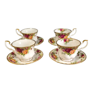 Vintage Royal Albert England Set of Four Old Country Rose Cups & Saucers - Set of 8