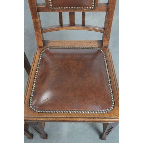 Art Nouveau Style Dining Chairs in Oak with Cowhide Leather, Set of 4 For Sale - Image 9 of 18