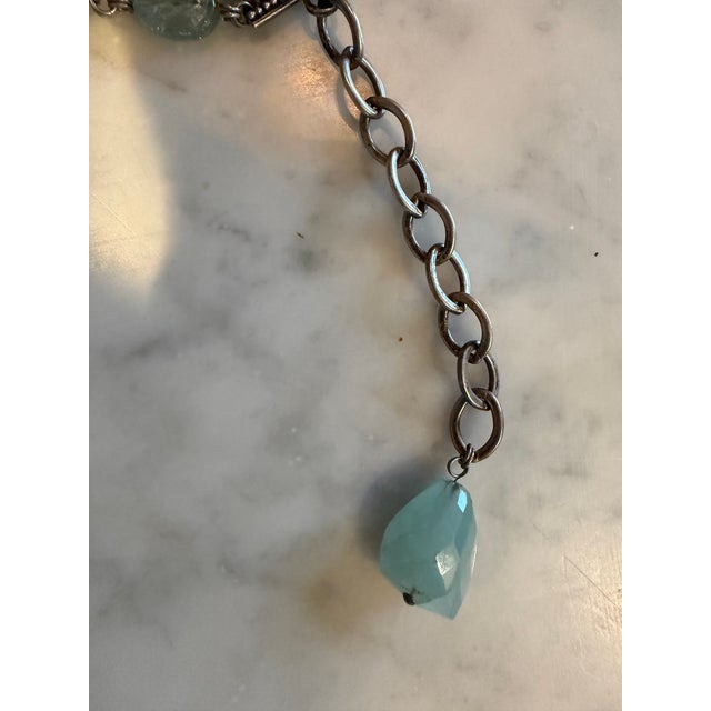 Late 20th Century Stephen Dweck Sterling, Black Pearl, Tumbled Aquamarine Multi-Strand Necklace For Sale - Image 4 of 17