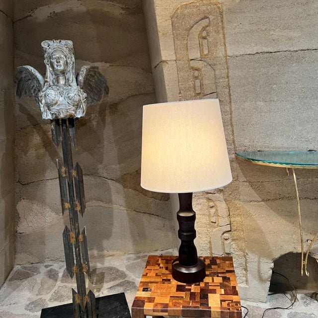 For your consideration, 1950s Sculptural Spindle Table Lamp in Palo Fierro Desert Ironwood Mexico Similar to cocobolo...