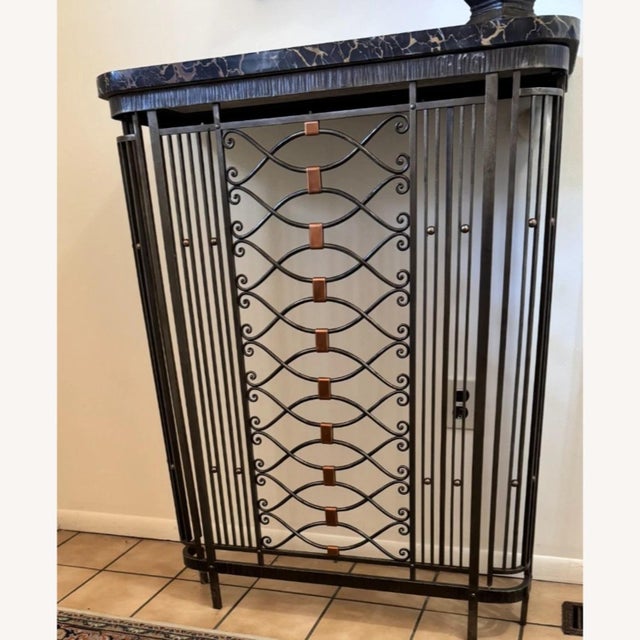 Vintage Metal Radiator Cover Console Table Black Real Marble Entryway Stand For Sale - Image 4 of 9