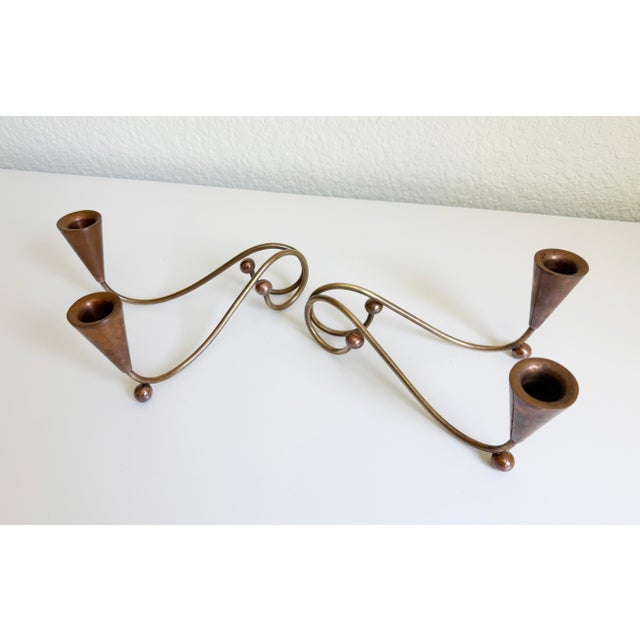 1960s Los Castillos-Style Modernist Brass & Copper Candle Holders - A Pair For Sale - Image 11 of 12