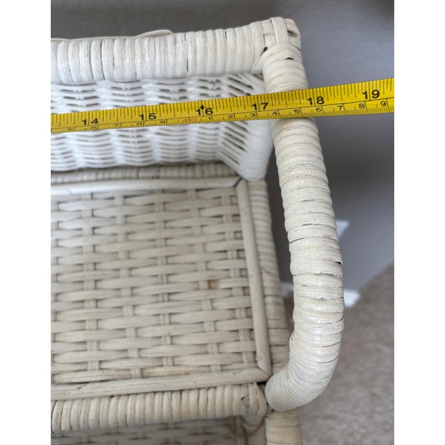 White Vintage White Wicker Étagère With Double Door Cabinet & Curved Frame For Sale - Image 8 of 12